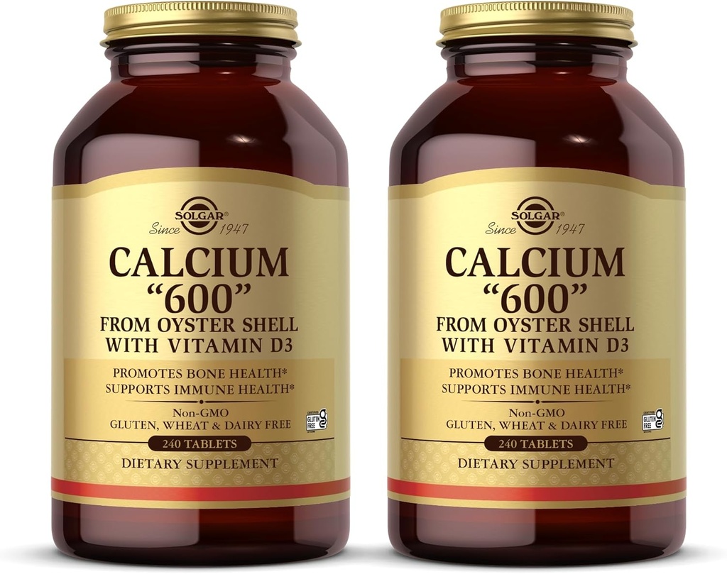 Solgar Calcium 600" - 240平板,包2 - 来自牡蛎壳,配有维生素D3 - 非GMO,Gluten Free,乳制品Free - 240 总服务