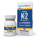 Superior Source K2(MK-7) 100 mcg,配有D3(5,000 IU)补编,快速溶解微管板块,60个计数,加强骨骼,心血管和免疫系统支持,非GMO