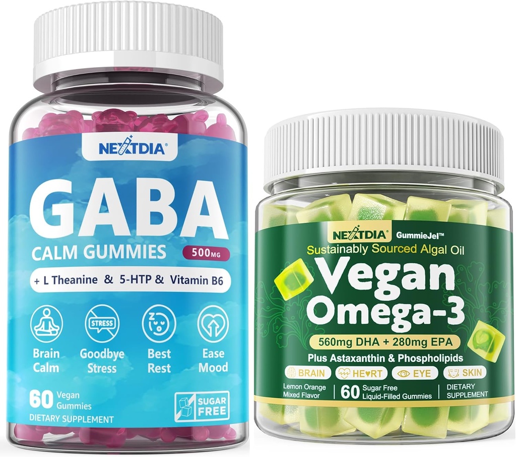 Vegan Omega 3 Gummys 1 Pack + GABA Gummys 无糖 2 Pack