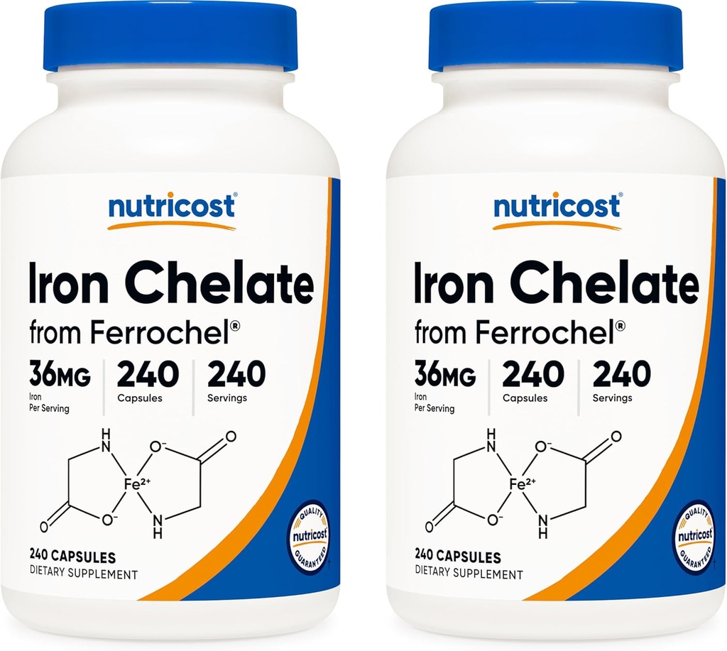 营养成本 Chelated Iron, as Ferrochel, 36mg, 240 Capsules(2瓶)