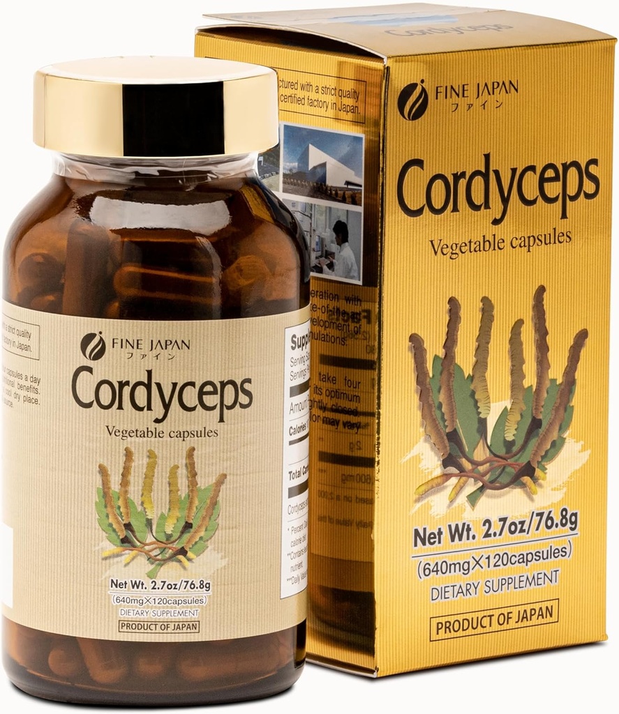 FINE JAPAN Cordyceps Mushroom Capsules - Premium Cordyceps Militaris and Sinensis 最佳健康福利摘录 百分百真伪 Cordyceps in Easy-Swallow Capsules
