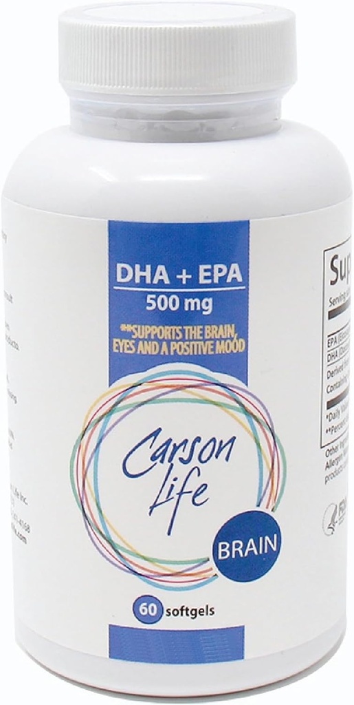 Carson Life DHA EPA Omega 3 Supplement – 高级 EPA DHA Omega 3 大脑功能支持,内存,眼功能,和正模 - 美国制造 - 60 软胶