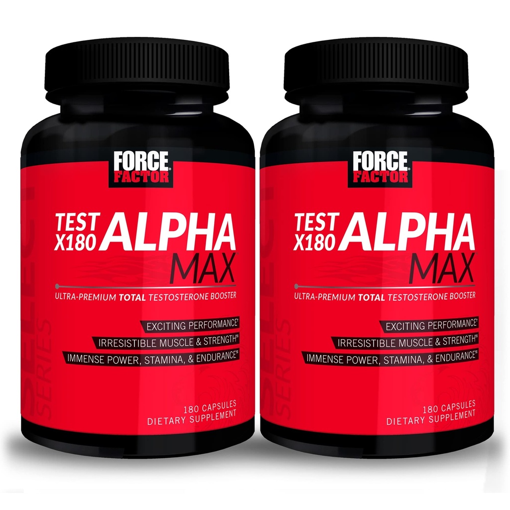 FORCE FACTOR测试 X180 Alpha Max, 2-Pack, Testosterone 和 Nitric Oxide 助推器, 男性用 Fenugreek种子和Tribulus 来增加血流和改善男性运动性能, 360 Capsules