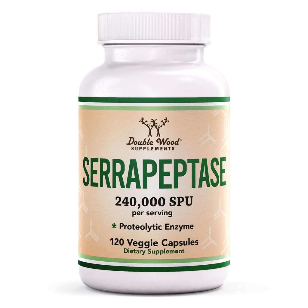 Serrapeptase 240,000 SPU Max Potency(120 Veggie Capsules) 寄生蛋白酶,用于Sinus,呼吸和联合健康(非GMO,Gluten Free, Vegetarian Safe),由双木制作.