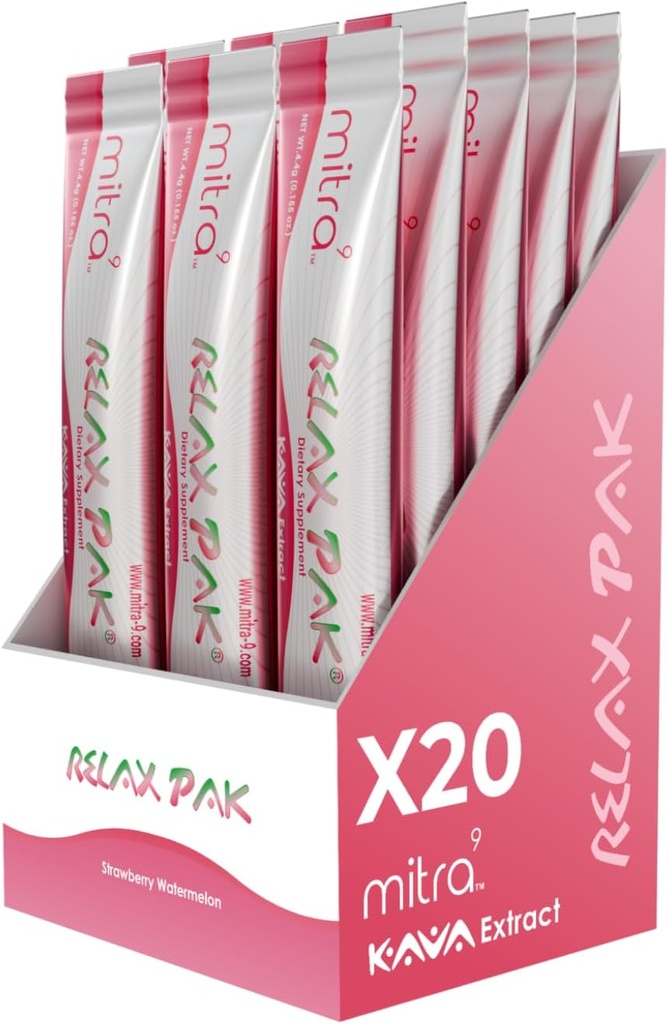 Mitra9 卡瓦粉 放松Pak - 草莓 西瓜 卡瓦 提取 粉 包 | Mood 增强器 | 植物基 | 促进自然平静和明亮 | 易开单服务棒(20)