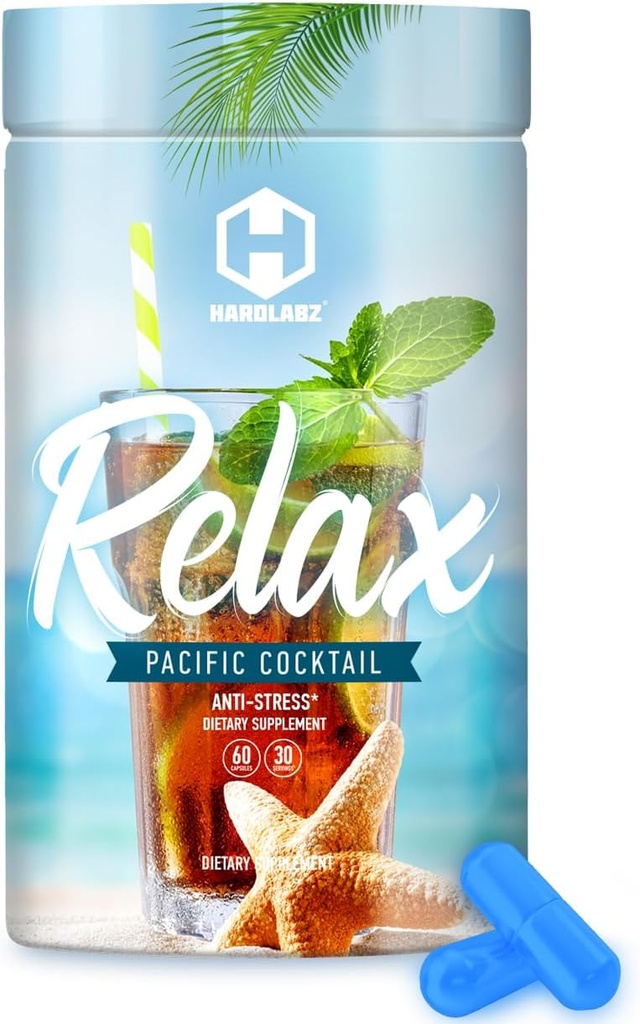 HARDLABZ 放松 - 全自然应激缓解,睡眠支持,Mood增强草药补充剂 伊万茶,瓦莱里安,金森,拉文德,莱蒙巴尔姆,Motherwort,60 Capsules