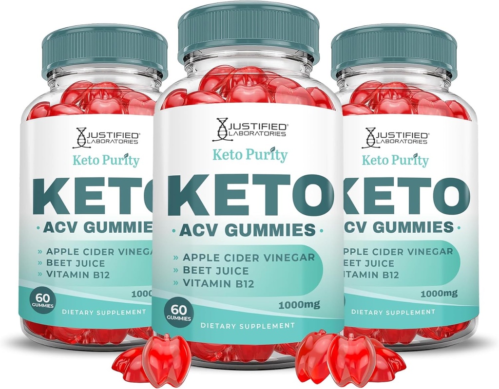 (3 Pack) Keto Purity Keto ACV Gummys高级公式 1000MG Keto Puritry Keto Gummys Apple 苹果苹果醋 配以石榴甜菜汁粉 B12 Vegan Non GMO 180 Gummys 配以