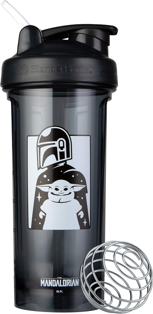 BlenderBottle Star Wars Shaker Bottle Pro 系列 完美地用于蛋白质摇摆和前期工作,28-Ounce,曼达罗里安与儿童