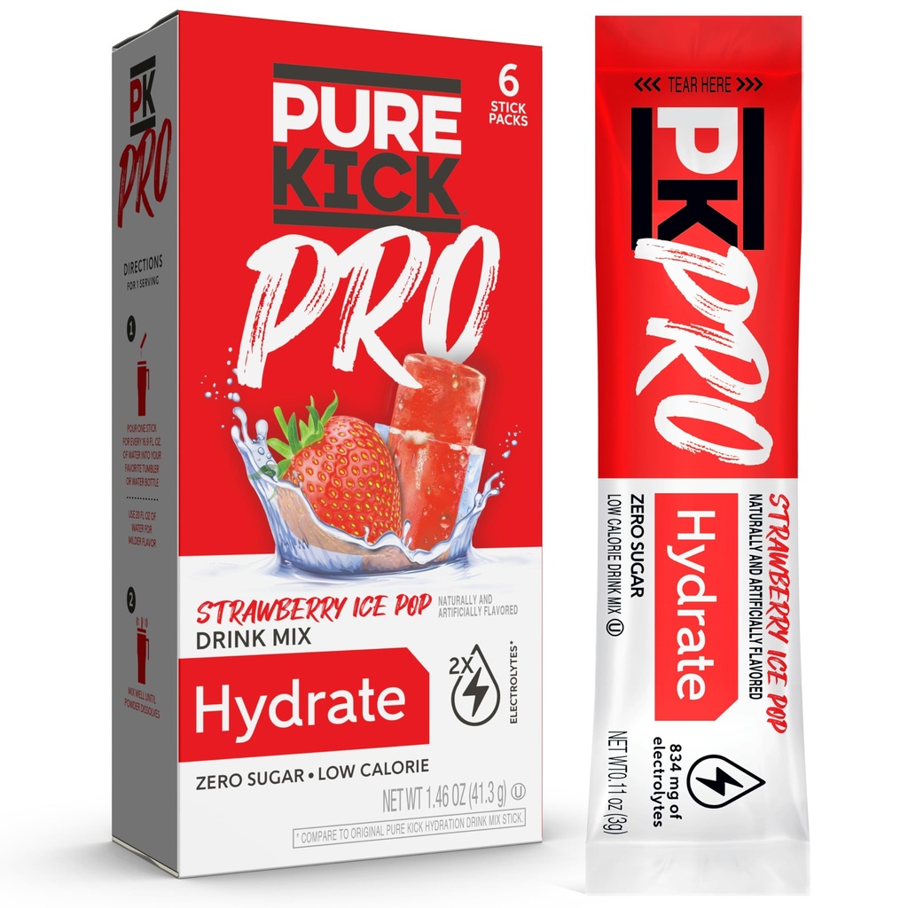 PURE KICK PRO 水解电解液 饮料混合剂,草莓冰块,包括每个盒内装有6个包的1个盒
