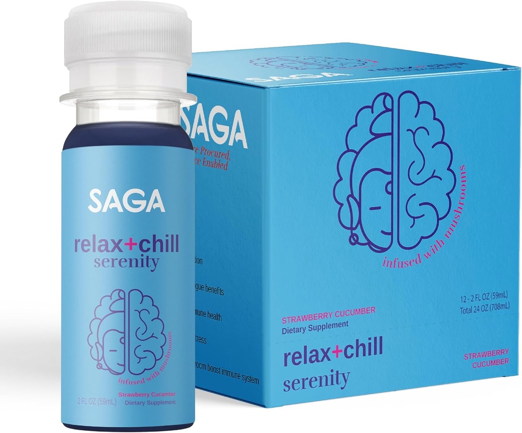 SAGA有机放松镜头 QQ 包含适应原体和蘑菇 - Lion's Mane & Kava & Kava QQ 高生物利用率 & Fast Onset QQ Elevate Mood & Reduction Fatigue QQ 草莓 Cucumber 2oz Shots (12-Pack) 互联网档案馆的存檔,存档日期2011-03-02.