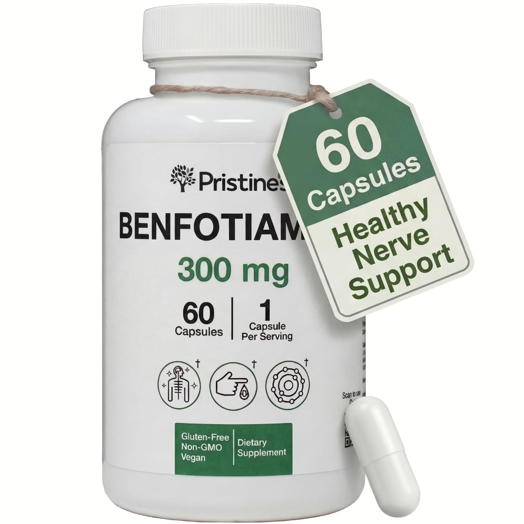 PRISTINE的BENFOTIAMINE 300mg 高生物利用率 NERV支持补编 - 60天供应 - 脂肪可溶性维生素B1补充 - Vegan - 非GMO