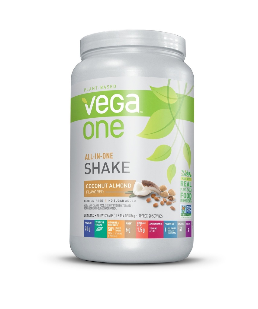 Vega One-All-In-One 营养摇椰杏仁(20种服务) - 植物基维冈蛋白粉,非乳品,Gluten Free,非转基因生物,29.4 Ounce(包1)