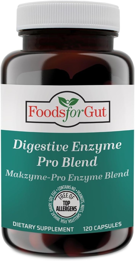 Foods for Gut 消化酶 Makzyme - Pro Blend & Probiotics Plus 120 Capsules 120 Capsules 植物学 Capsules 自由顶级 Allergens 支持消化健康 + Bloating & Gas Relief