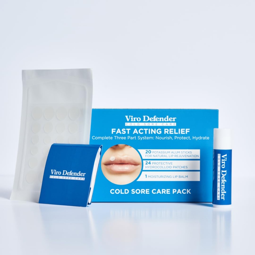Hydrocoloid & Alum Stone Cold Sore Care Pack 是一个先天的,革命性的三部分处理,结合了Hydrocoloid Patches, alum Stone, & Lip Balm 到 Soothe Your Cold sore