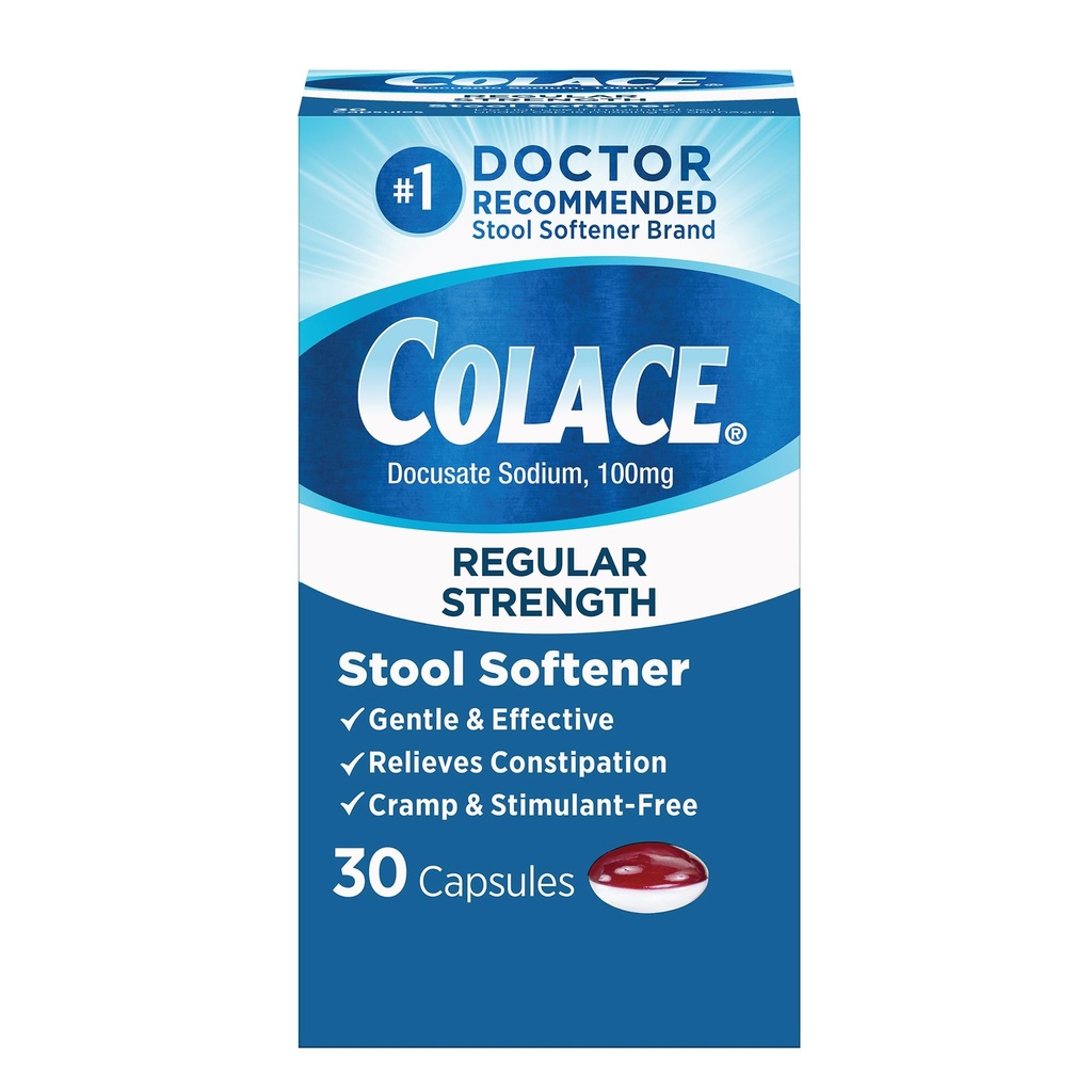 Colace Regular Standle Sweather for Gentle 有效便秘救济工具,第1位医生推荐的Stool Sweader Brand,100 mg Docusate Capsules,30 Counter