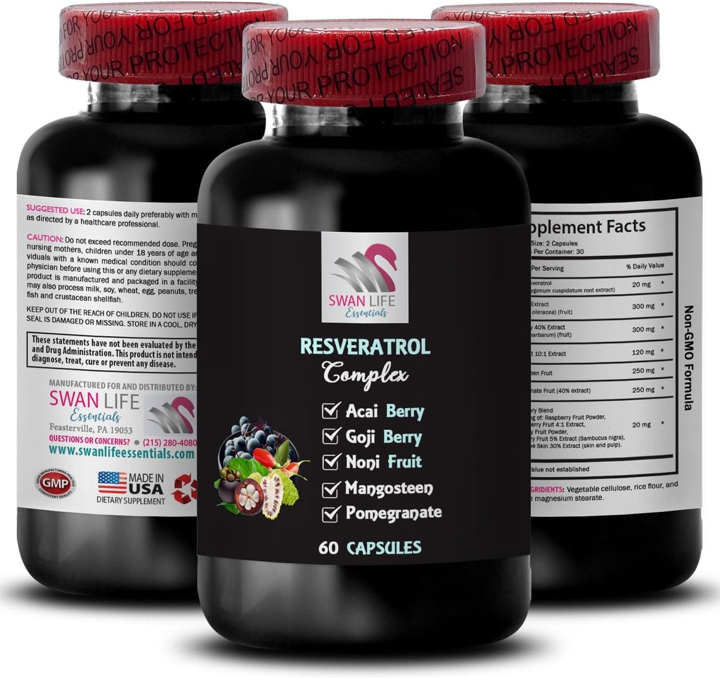 支持混合剂 - RESVERATROL COMLEX - 抗氧化剂盾牌,每日能源,莓增益,自然靴,Raspberry平衡,石榴能源,主动生活方式,易燃能源 1瓶60盖
