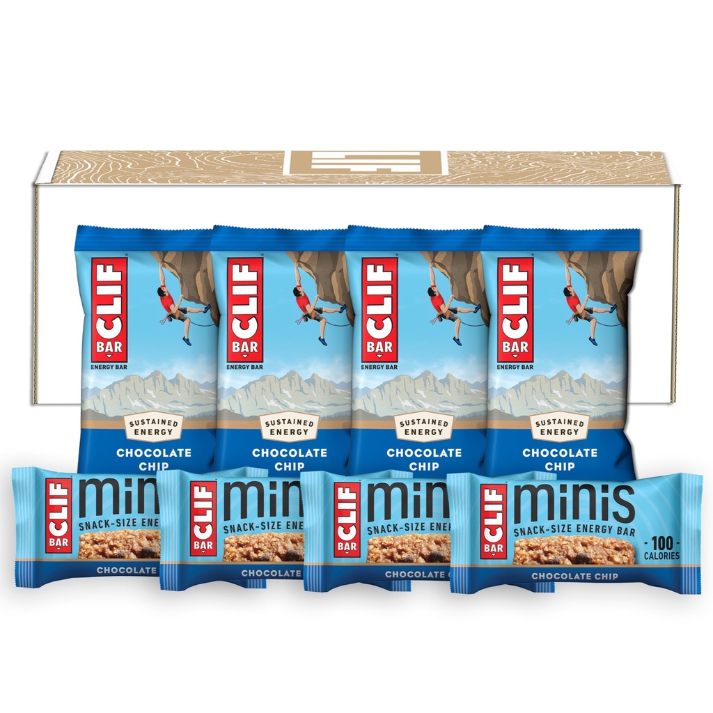 CLIF BAR - 巧克力芯片 - 全尺寸和微型能源棒 - 有机 Oats - 非GMO - 厂基 - 2.4 oz.和 0.99 oz. (20 count)