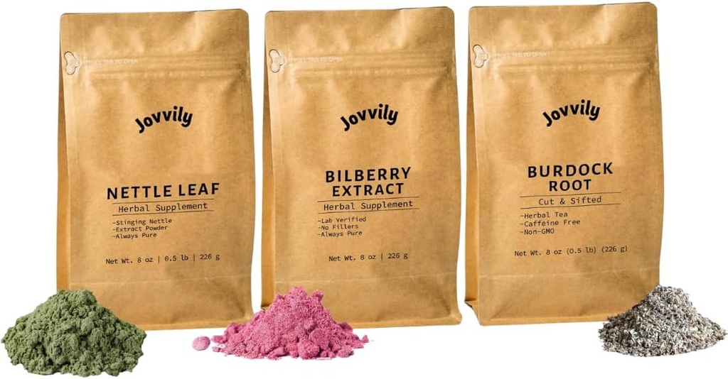 Nettle Leaf粉, Bilberry 提取粉, & Burdock 根包 - 8 oz - 补充和茶叶