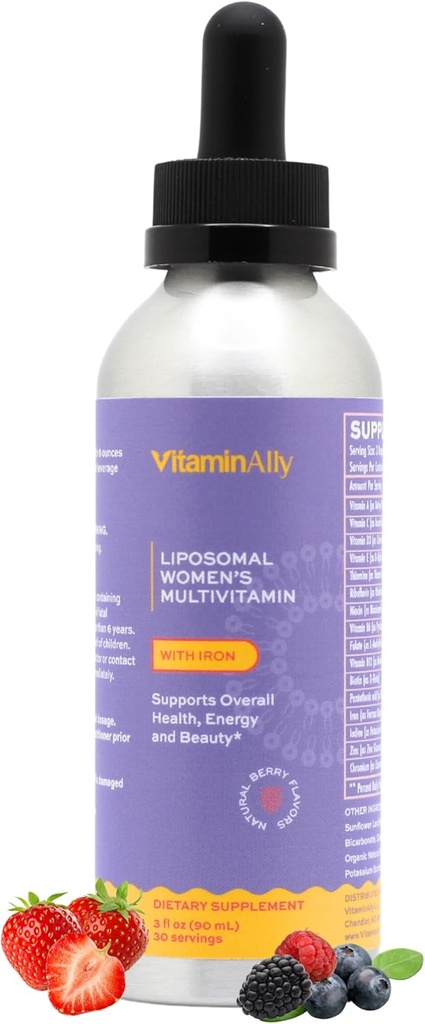女性的多维他命脂液滴 与铁 → 30天供应 → 3 FL Oz → 非GMO → Gluten Free → 支持整体健康,能源和美丽