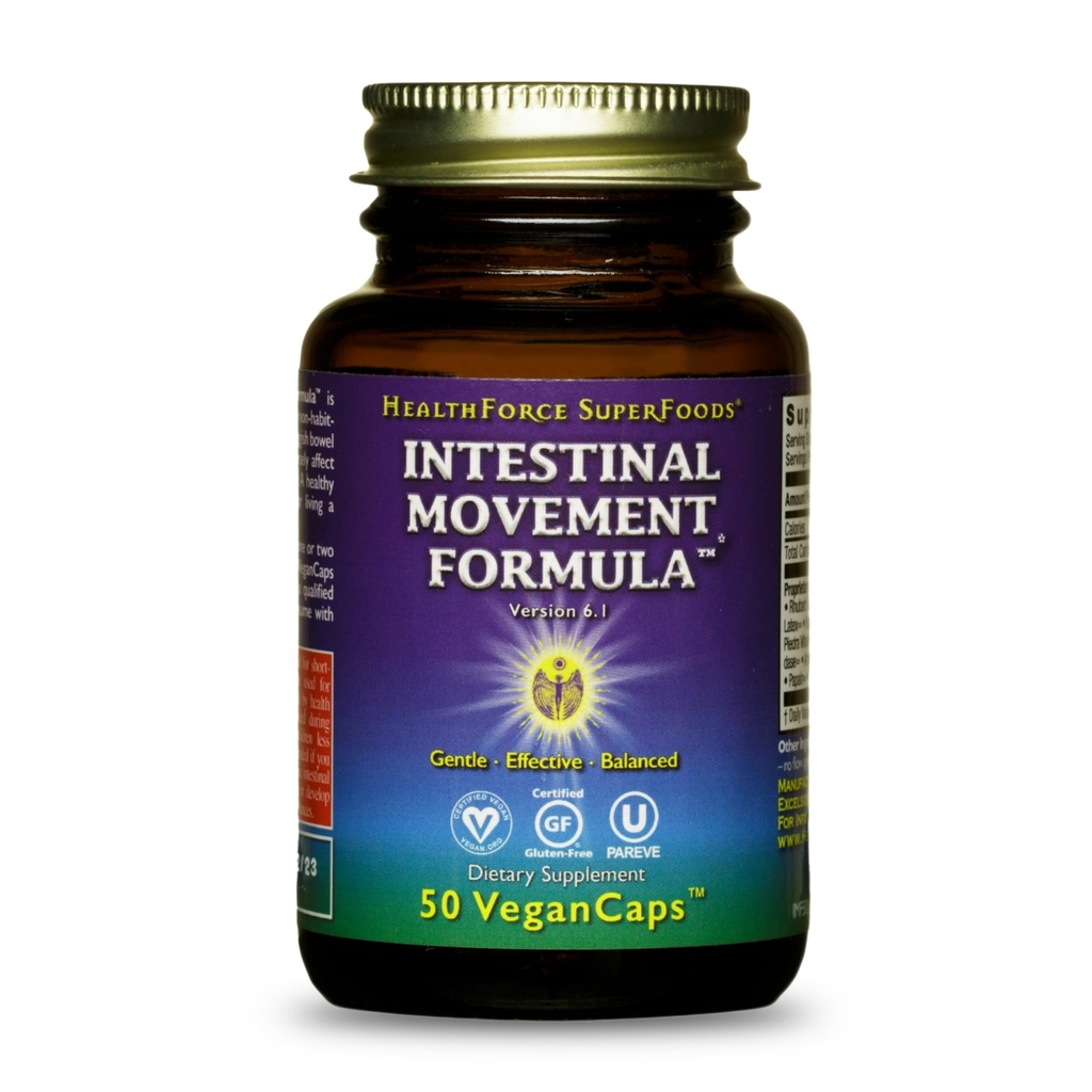 HEALTHFORCE SUPERFOODS 肠道运动公式 - 天然含盐性支持 Bowel 常规 - 全自然文摘补充 支持便秘 - Gluten-free & Vegan - 50 Caps