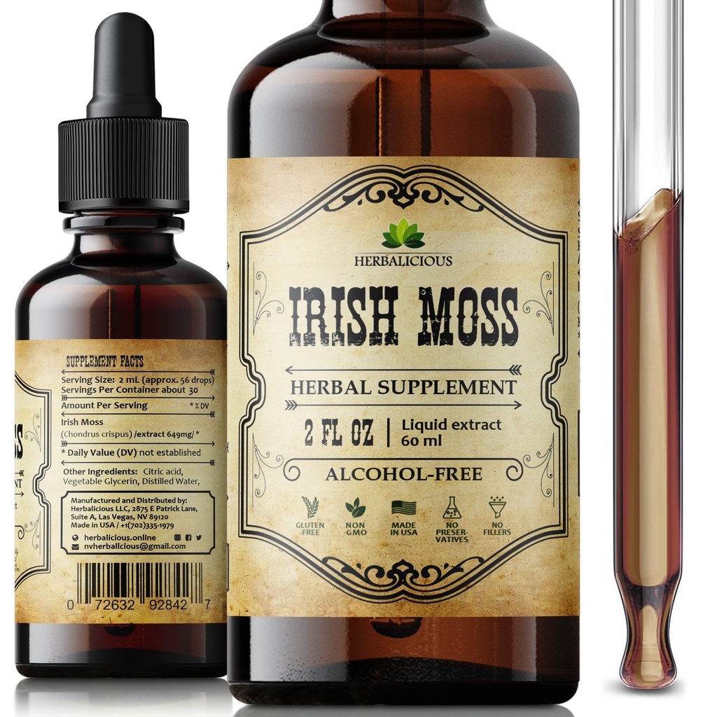 爱尔兰海 Moss 原始有机滴水 – 爱尔兰自然海 Moss 提取的甲状腺支持,文摘和能量 – 液态饮食补充 – Vegan, Non-GMO – 2oz瓶