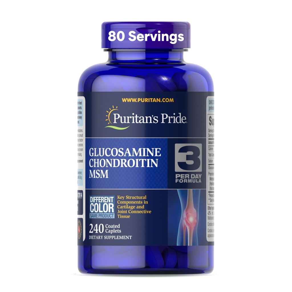 清教徒的Pried Glucosamine Chondroitin MSM 联合保健饮食补充品,240 纸片(包装可能不同)