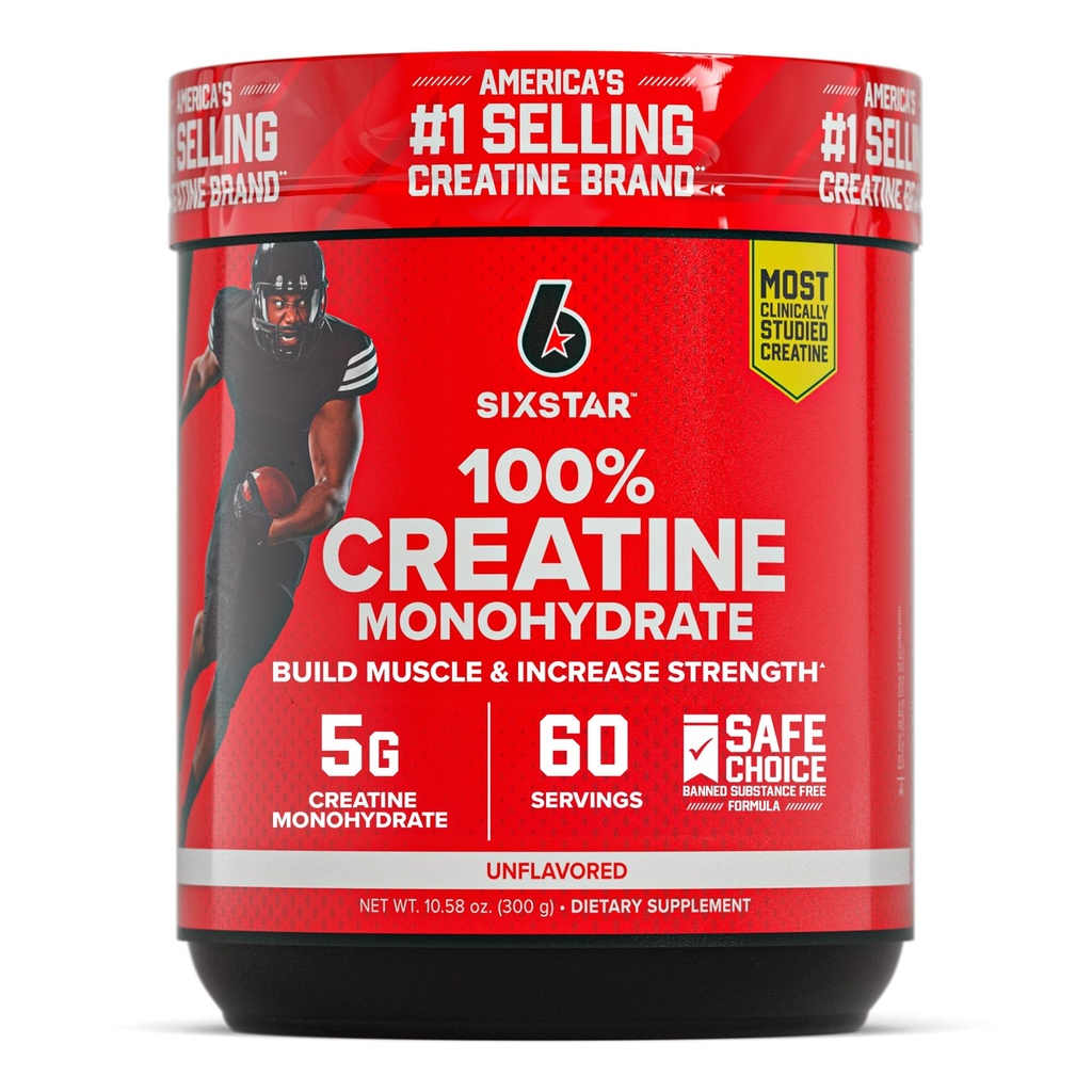 六星 100% Creatine 单水合物粉 - 无味微晶 单水合物 锻炼性能补充剂 肌肉建筑和力量 - 女性和男性 Creatine Powder - 60 services