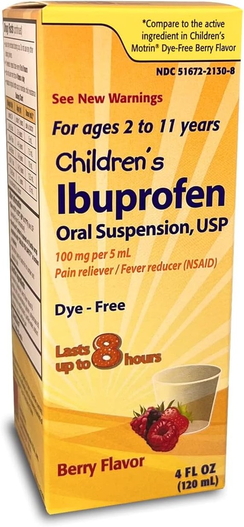 Taro儿童Ibuprofen口服悬停100毫克/5毫升,4 Fl Oz、Pain Reliever和Fever Recepter,年龄在2-11岁,Dye-Free,Berry Flavor