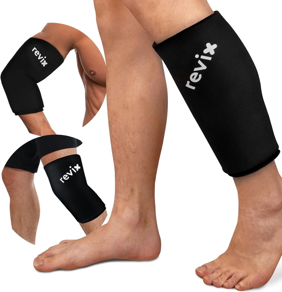REVIX XL Shin Splints Ice Sleeve, Calf Ice Packs for Infections Recultive, Knee, Arm & Elbow, 下腿压冷包 Relieves Bone 损坏和运行恢复,360°覆盖