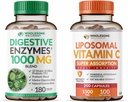 健康消化酶 1000MG + Probiotics + Liposomal 维生素 C Capsules (200 Pills 1500mg 缓冲) Bundle