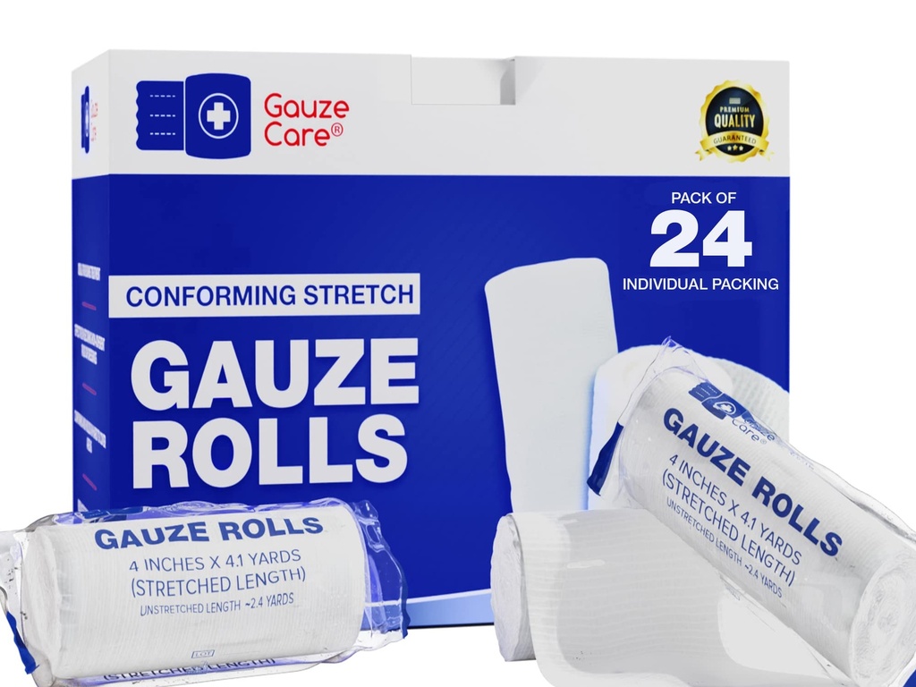 Gauze Rolls Pack of 24 – Premium 质林特和Latex-Free 4英寸 x 4.1 Yards 成型延展带 设计用于有效伤病护理和舒适 - 理想作为妈妈包装使用
