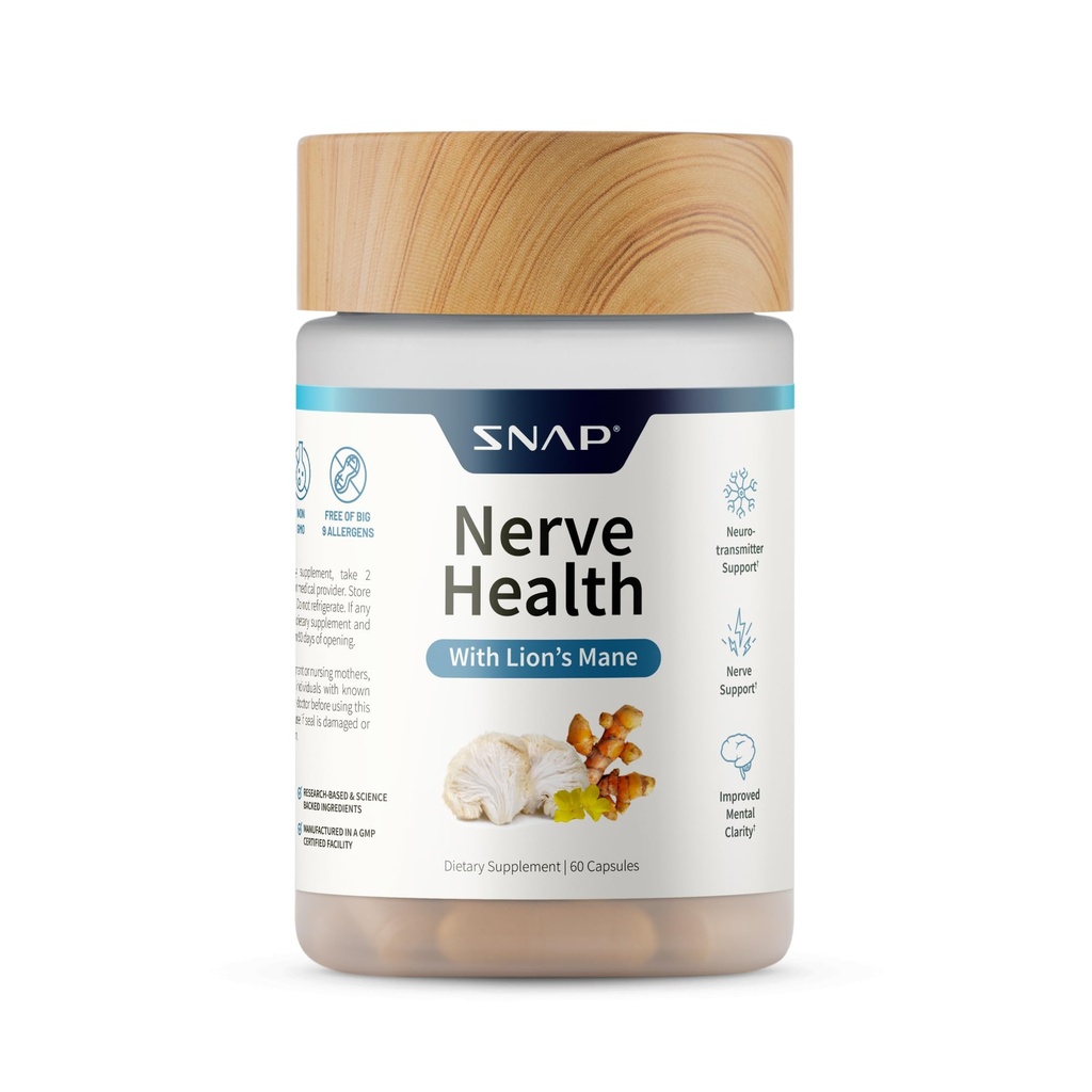 Snap 补充 Nerve 健康支持与 Lion 的 Mane, 有机图理和草药 — 支持精神清晰度, 记忆, 焦点和 Nerve 函数 — 60 Capsules