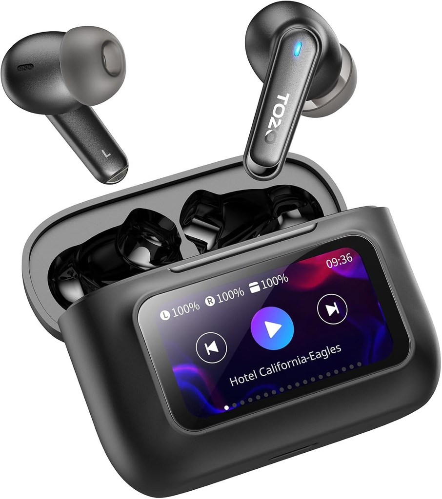 TOZO 带触摸屏的无线耳机 主动噪声 取消耳机 4 Mics ENC Clear Call Deep Bass in Ear Bluetooth 5.4 耳机长播放时间 IPX6 防水 32 EQ 通过APP