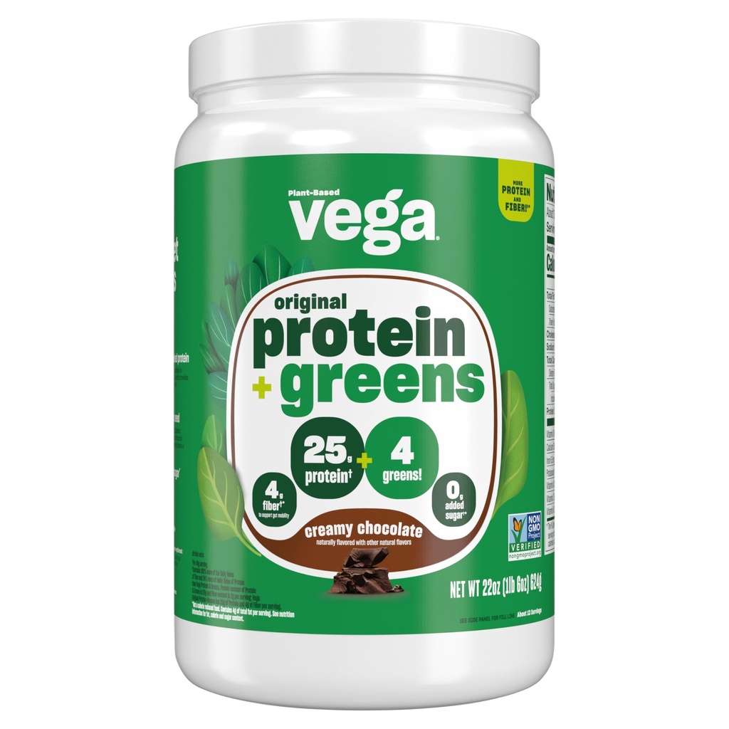 Vega蛋白质和绿素蛋白粉,巧克力 - 20g 植物蛋白质加蔬菜,Vegan,非转基因生物, Pea 蛋白质,男女,1.3磅