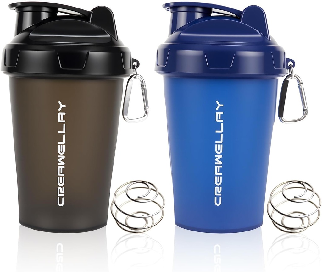 2 Pack Shaker瓶用于蛋白质混合剂,17 oz小蛋白质摇瓶与手,Gym Shaker杯与Blending Ball用于预选工作,BPA-Free & Dishwasher Safe(黑色,蓝色)
