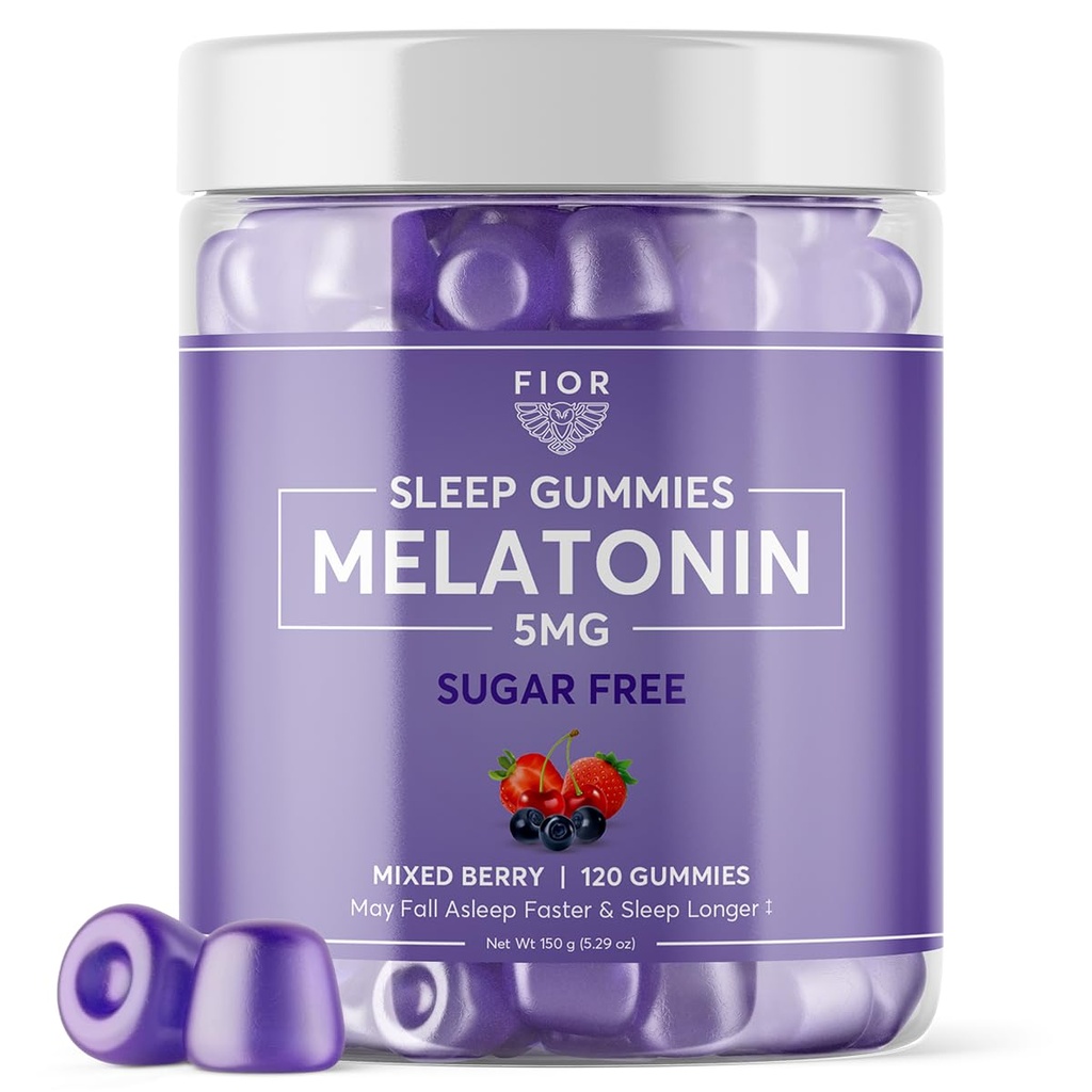 FIOR Free Sugar 120-County Sleep Aids & calm Gummys, Melatonin Gummys 成人与儿童睡眠援助. Gummy Vitamins for Sleep. 成人与儿童 Melatonin & L-Theanine Gummys 天然草药睡眠援助.