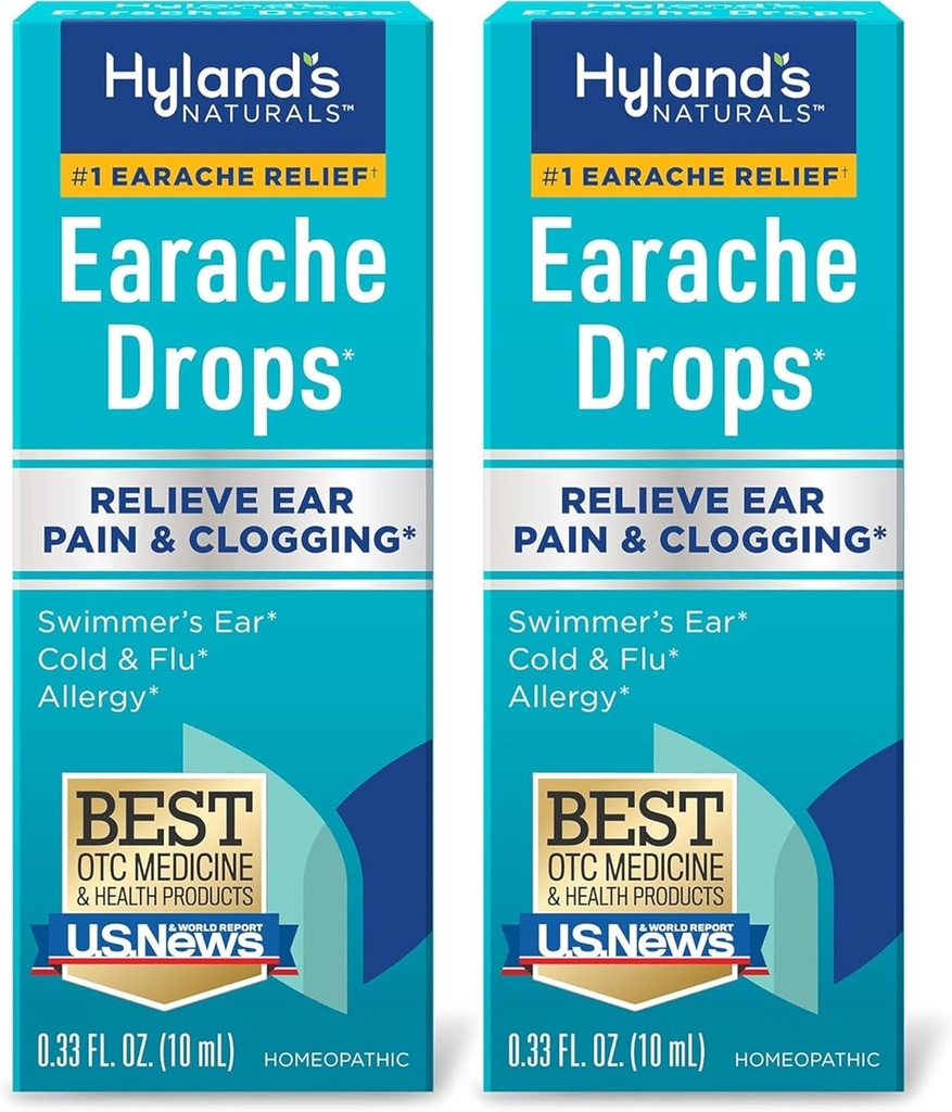 Hyland's Earache Drops, 自然救济游泳者耳, 冷和流感, 过敏症状, 4岁及以上: (2 Pack)