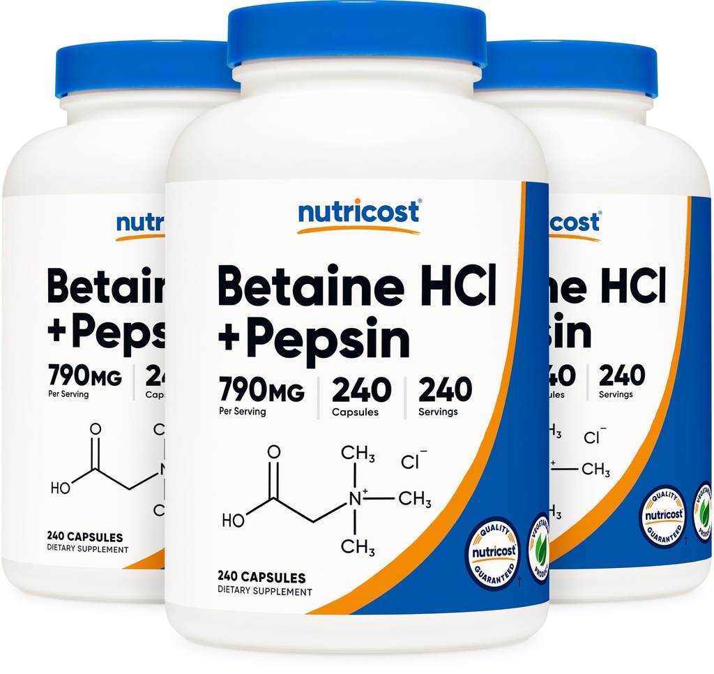 营养成本 Betaine HCl + 百事通 790 mg, 240 capsules, 3 bottles( 720 Capsules)