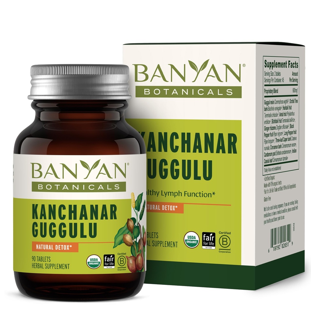 Banyan植物学 Kanchanar Guggulu 药片 – 与 Guggulu Resin 的有机淋巴补充剂 – 促进健康消除天然毒素 * – 90 药片 – 非GMO 可持续来源 Vegan