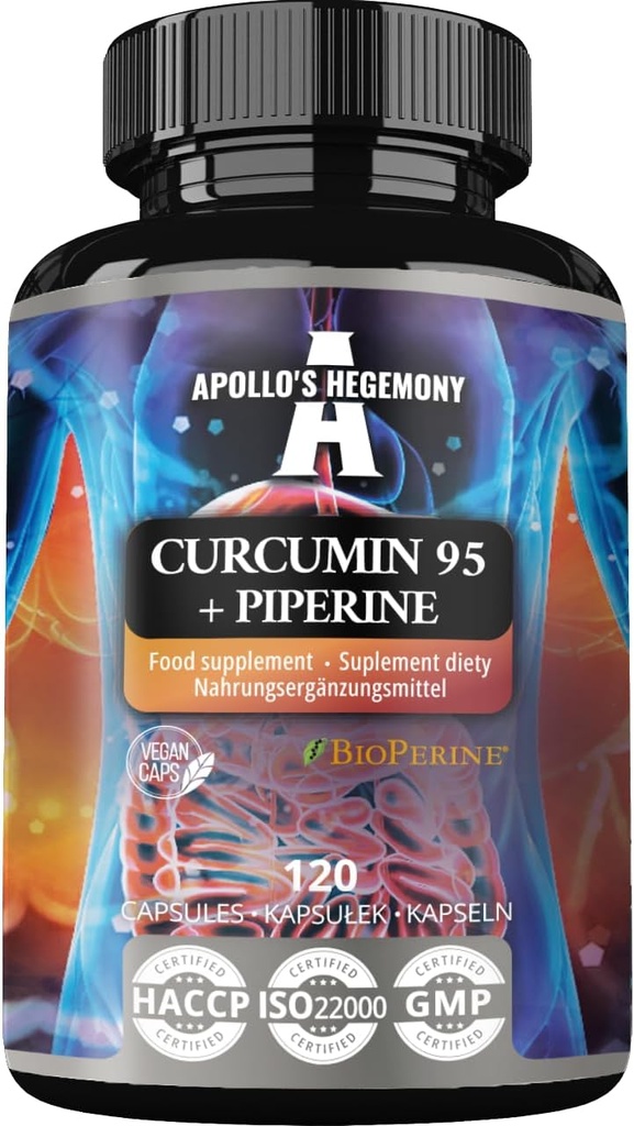 APOLLO的HEGEMONY Curcumin 95 + Piperine 302 mg / Capsule,高强度涡根提取 95%,120 Vegan Capsules, 4个月供应,用于优化消化和强化吸收