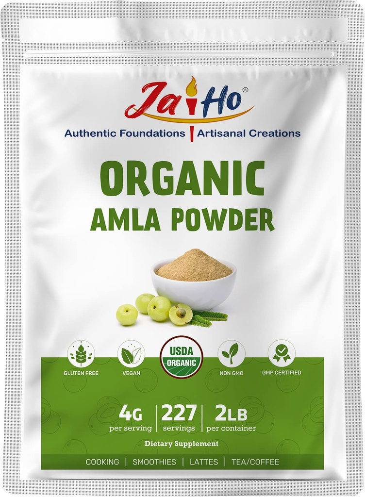 Jai Ho Organization Amla Berry Powder (Amalaki), 2 LB - 富含抗氧化剂维生素C – 支持豁免Gluten Free, Vegan, N-GMO - 可逆Zip Lock Pouch