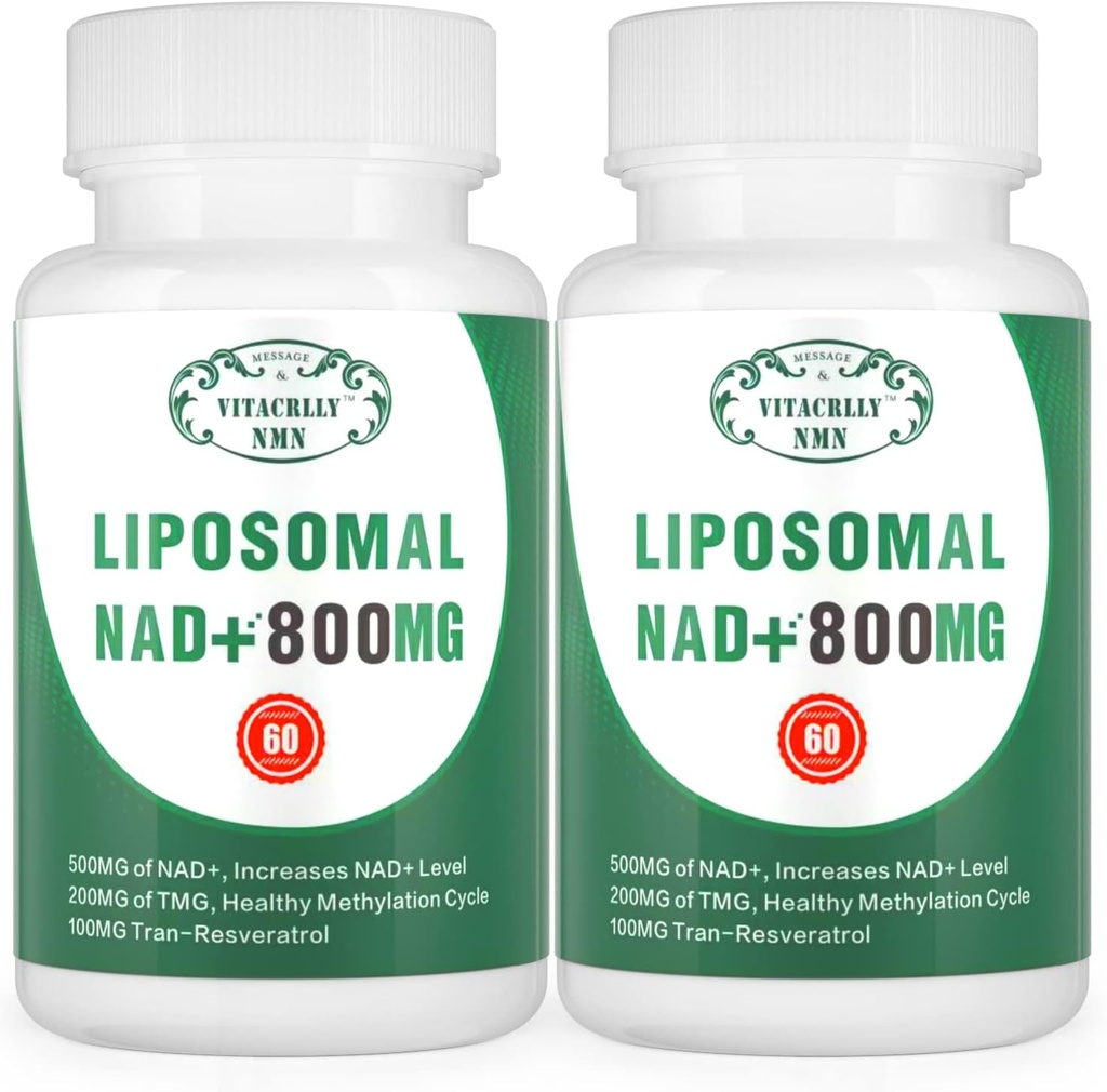 NAD+ 补充 Liposomal NAD+ + 800MG Nicotinamide Riboside 细胞能源、健康老化和肌肉修复的替代方法 120 Capsules(包2)