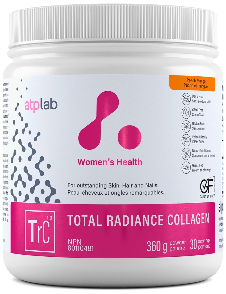 ATP LAB 总的放射素Collagen - Peach Mango Flavor, 360g - Collagen Peptides Power for Women - 水解Collagen蛋白与生物锡补充剂