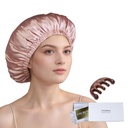 100% Mulberry Silk Bonnet 为睡眠女性提供长发 - 双层睡眠盖 - Silk Sleep Bonnet 与 Elastic Stay on Head (Pink, 大)
