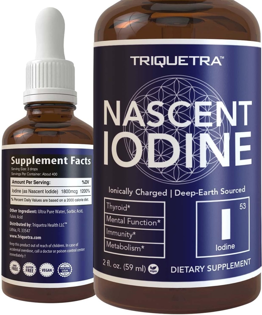Nassic Iodine Supplement 400 services, Glass Bottle, Vegan, 1800 mcg - 600 mcg 每滴 - 纯,清色 - 支持甲状腺体健康,能量,豁免和代谢(2 oz.