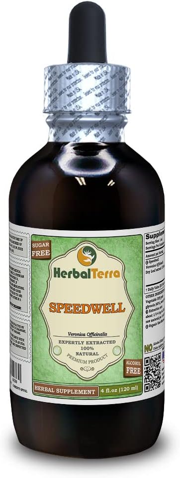 Speedwell (Veronica Officinalis) Glycerite, 有机干叶无酒精液体提取物(Brand name:Herbalterra, Proudly Made in USA) 4 fl.oz (120毫升)