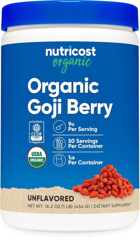 Nutricost Organization Goji Berry Powder (1lb) - USDA 认证的有机物,无胶体,非GMO,植物学