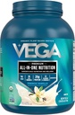Vega Overical-In-One Vegan 蛋白蛋白 Powder French Vanilla (43 services) 超级食品原料,豁免支持维生素, Keto Friendly, Pea Protein for Men, 3.10lbs (Pack of 6)