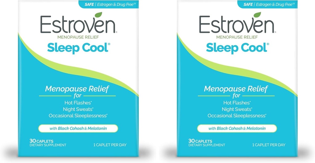 Estroven Sleep Cool for Menopause Relief, 30 Ct, 睡眠支持补充 临床证明 抗月经症状 + Night Sweats & Hot Flash Relife, 无毒品 & Gluten - Free