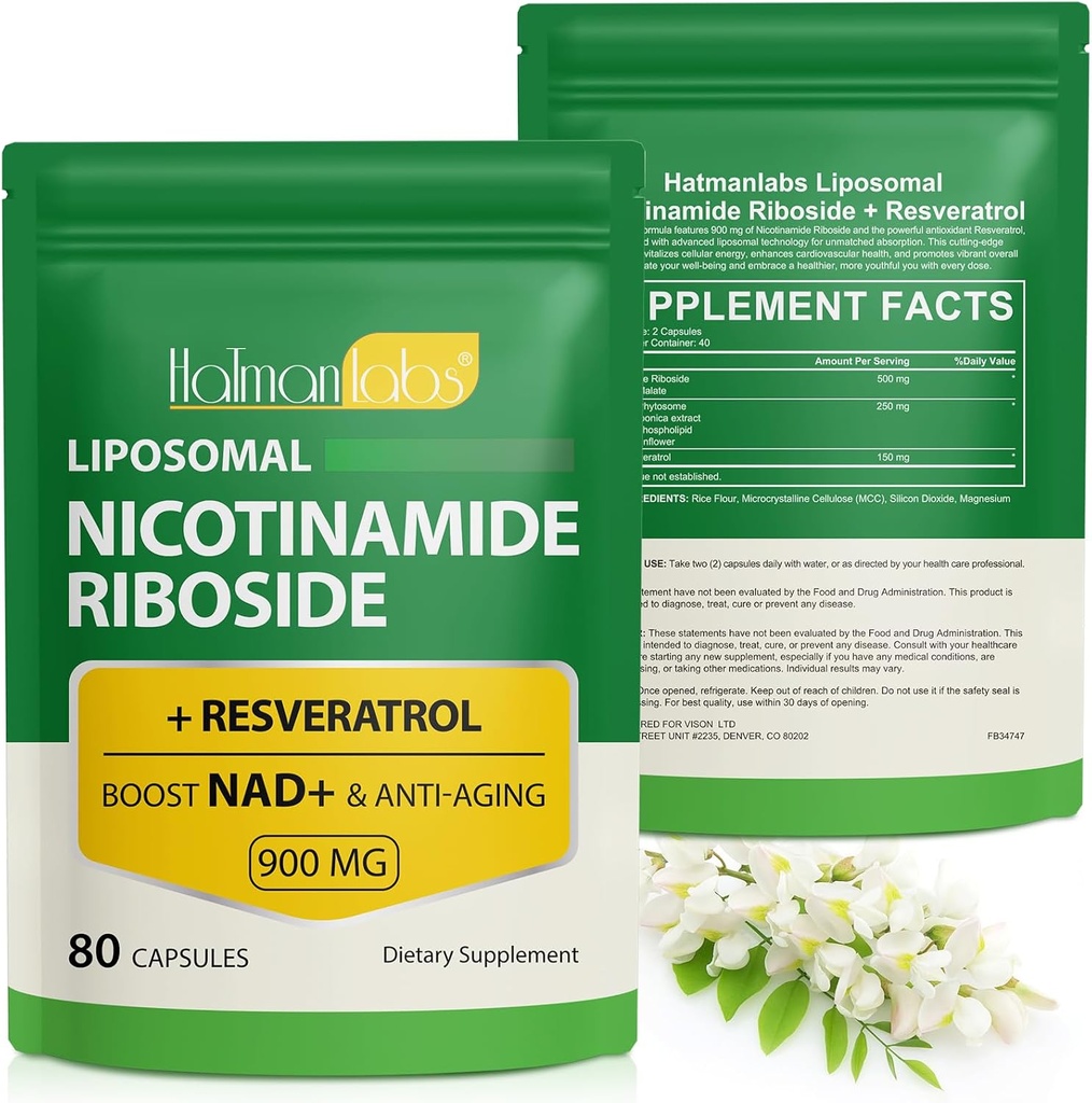 NAD+ 与 Nicotinamide Riboside-Liposomal Nicotinamide Riboside 900Mg, High Purity Resveratrol NAD 抗衰老,能源,焦点-80 Capsules 补充